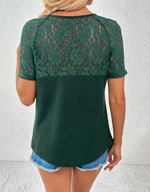 Load image into Gallery viewer, Ivy Lane Lace Detail V-Neck Short Sleeve T-Shirt
