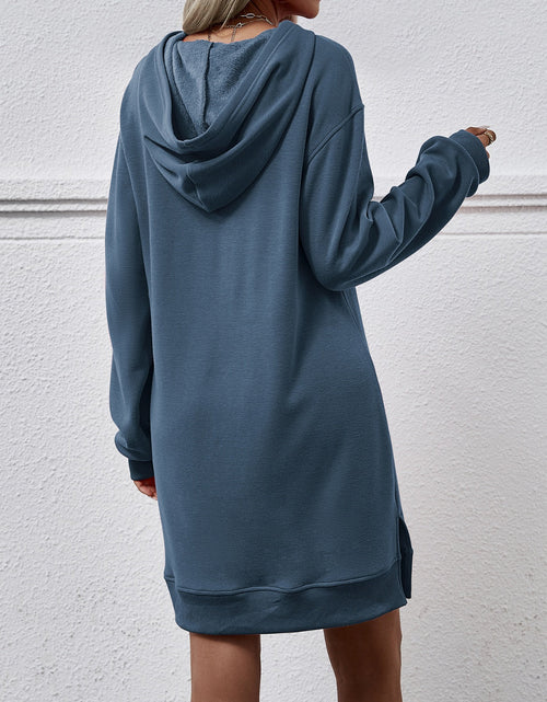 Load image into Gallery viewer, Slit Long Sleeve Hooded Dress with Pocket
