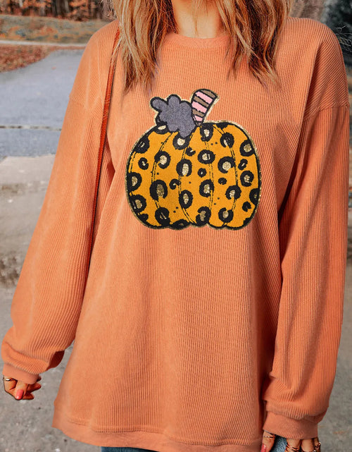 Load image into Gallery viewer, Pumpkin Round Neck Long Sleeve Sweatshirt
