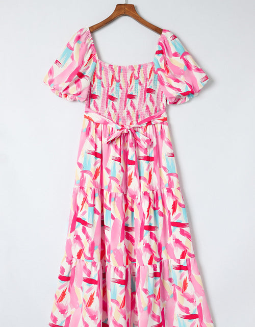 Load image into Gallery viewer, Printed Square Neck Tied Smocked Dress
