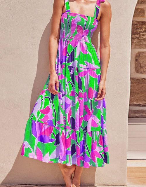 Load image into Gallery viewer, Floral Tie-Shoulder Smocked Midi Dress
