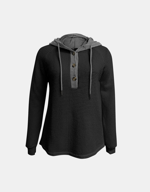 Load image into Gallery viewer, Full Size Waffle-Knit Contrast Long Sleeve Hoodie
