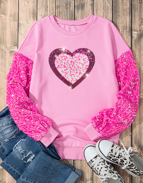 Load image into Gallery viewer, Valentine’s Day Sequin Heart Long Sleeve Sweatshirt
