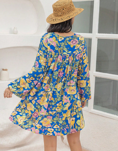 Load image into Gallery viewer, Printed V-Neck Balloon Sleeve Mini Dress
