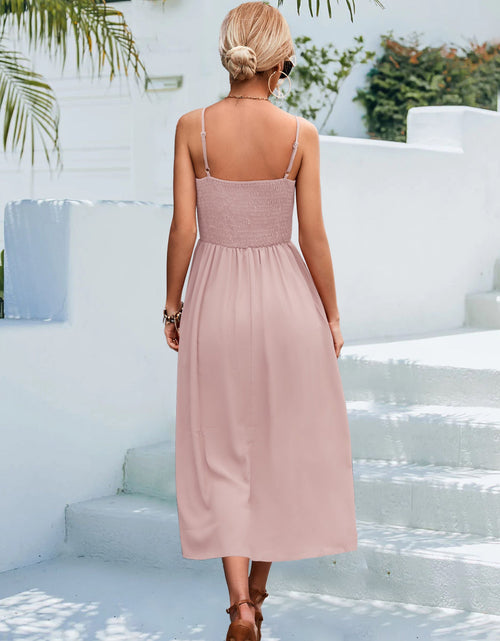 Load image into Gallery viewer, Decorative Button Spaghetti Strap Midi Dress
