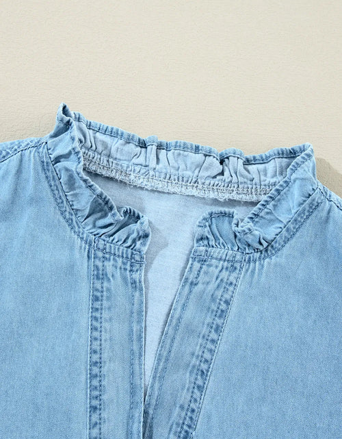 Load image into Gallery viewer, Button Up Notched Long Sleeve Denim Dress
