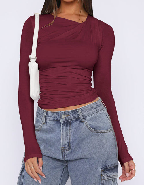 Load image into Gallery viewer, Ruched Asymmetrical Neck Long Sleeve T-Shirt
