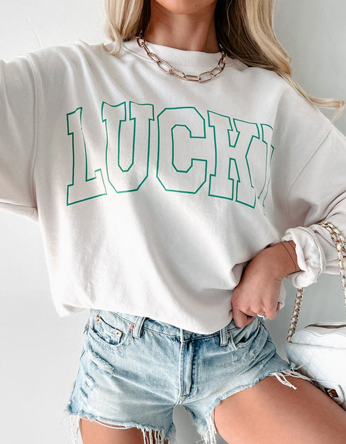 Load image into Gallery viewer, LUCKY Graphic Round Neck Long Sleeve Sweatshirt
