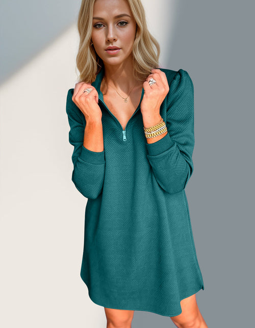 Load image into Gallery viewer, Double Take Textured Quarter Zip Long Sleeve Dress
