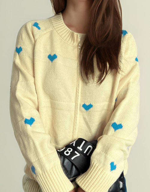 Load image into Gallery viewer, Heart Round Neck Zip Up Cardigan
