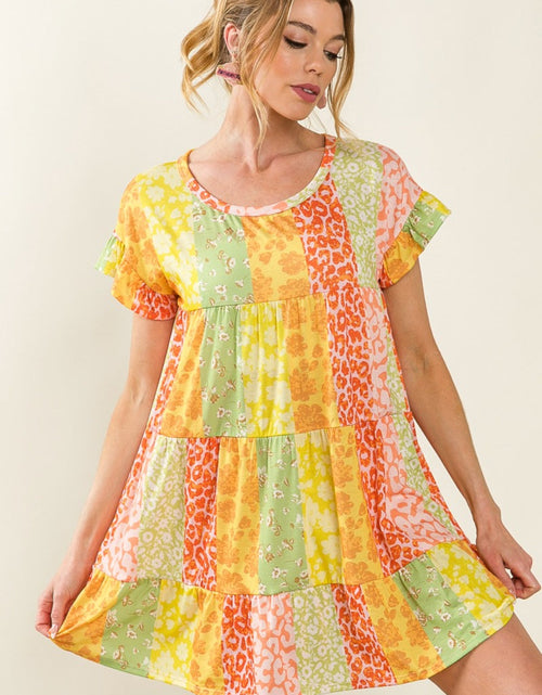 Load image into Gallery viewer, BiBi Leopard Short Sleeve Tiered Dress
