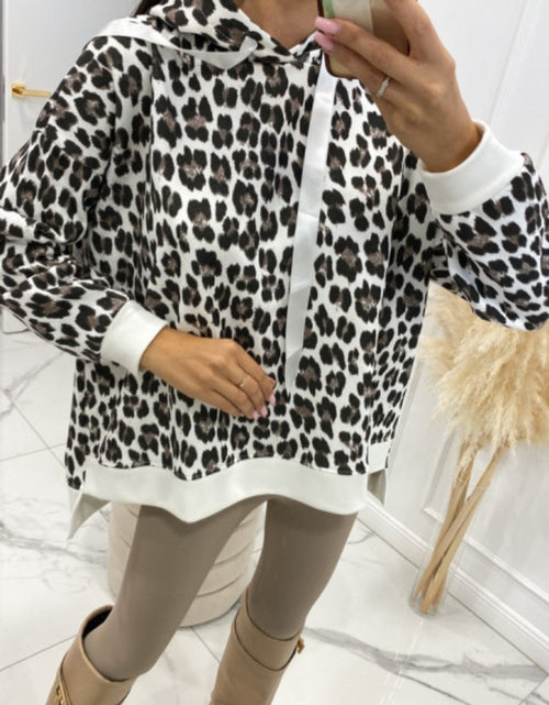 Load image into Gallery viewer, Leopard Dropped Shoulder Hoodie
