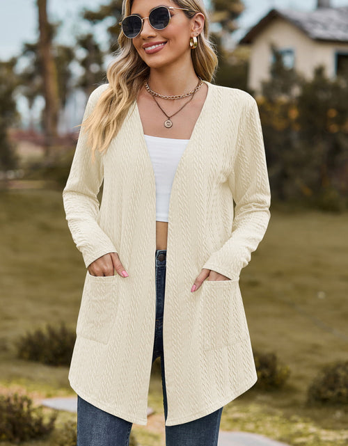 Load image into Gallery viewer, Cable-Knit Long Sleeve Cardigan with Pocket

