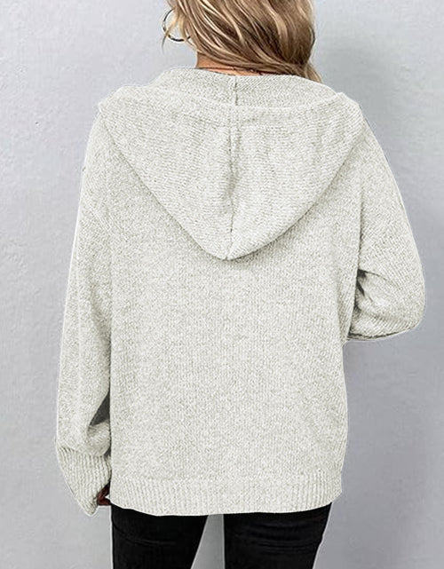 Load image into Gallery viewer, Button Up Drawstring Long Sleeve Hooded Cardigan
