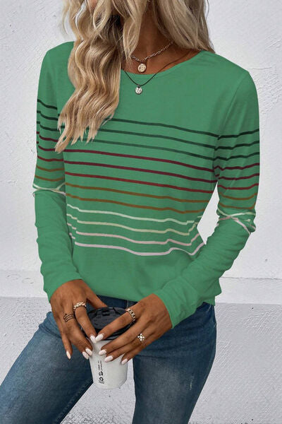 Load image into Gallery viewer, Striped Round Neck Long Sleeve T-Shirt
