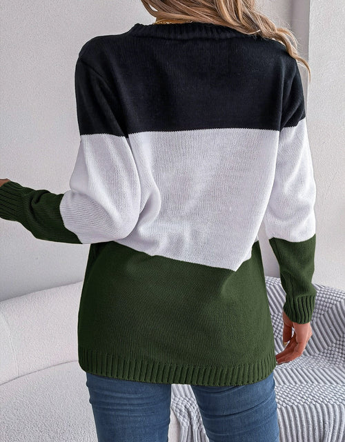 Load image into Gallery viewer, Cable-Knit Striped Button Up Cardigan
