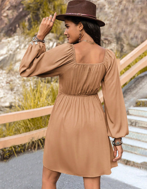Load image into Gallery viewer, Crochet V-Neck Balloon Sleeve Dress
