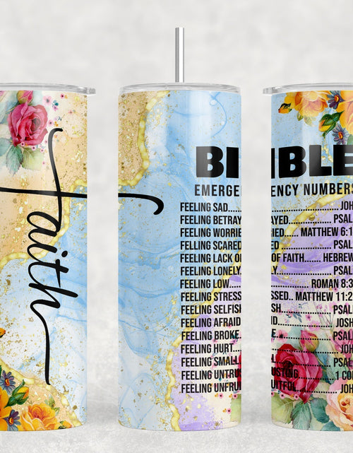 Load image into Gallery viewer, Faith Bible Emergency Numbers|Skinny Tumbler|Optional Bluetooth Speaker| Speaker Color Varies by Rowdy Ridge Co
