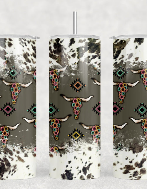 Load image into Gallery viewer, faux cowhide Bull Skulls|Skinny Tumbler|Optional Bluetooth Speaker| Speaker Color Varies by Rowdy Ridge Co
