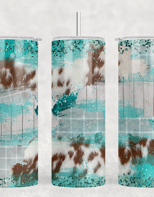 Load image into Gallery viewer, faux cowhide Patchwork - 20 oz Steel Skinny Tumbler - Optional Blue Tooth Speaker - Speaker Color will Vary by Rowdy Ridge Co
