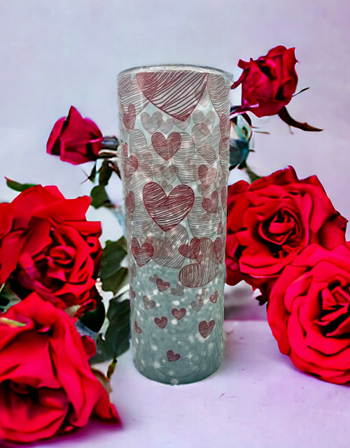 Load image into Gallery viewer, faux glitter Hearts - 20 oz Steel Skinny Tumbler - Optional Blue Tooth Speaker - Speaker Color will Vary by Rowdy Ridge Co
