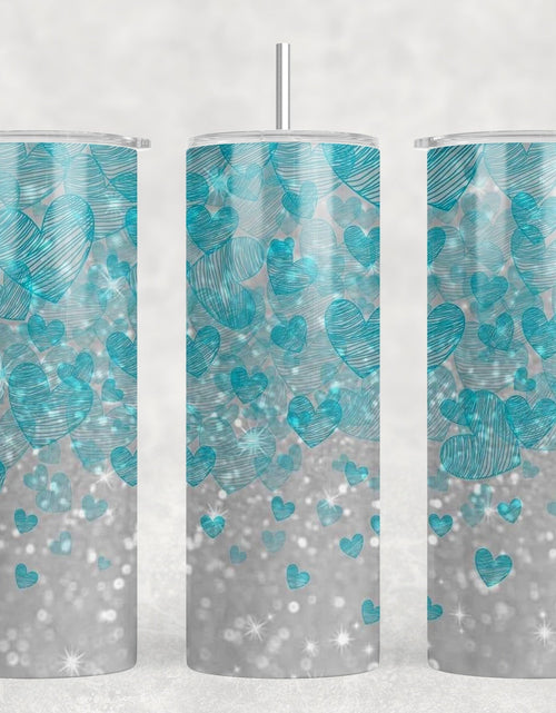 Load image into Gallery viewer, faux glitter Hearts - 20 oz Steel Skinny Tumbler - Optional Blue Tooth Speaker - Speaker Color will Vary by Rowdy Ridge Co
