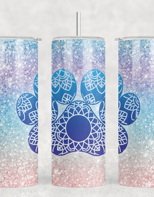 Load image into Gallery viewer, faux glitter Paw Print|Skinny Tumbler|Optional Bluetooth Speaker| Speaker Color Varies by Rowdy Ridge Co
