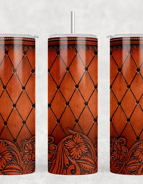 Load image into Gallery viewer, faux leather  - 20 oz Steel Skinny Tumbler - Optional Blue Tooth Speaker - Speaker Color will Vary by Rowdy Ridge Co
