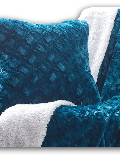 Load image into Gallery viewer, DaDa Bedding Jewel Tones Emerald Green Blue Luxury Faux Fur Throw Pillow Cover (171805) by DaDa Bedding Collection
