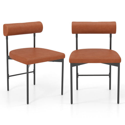 Load image into Gallery viewer, Faux Leather Upholstered Kitchen Side Chair Set of 2 with Curved and Padded Backrest-Brown
