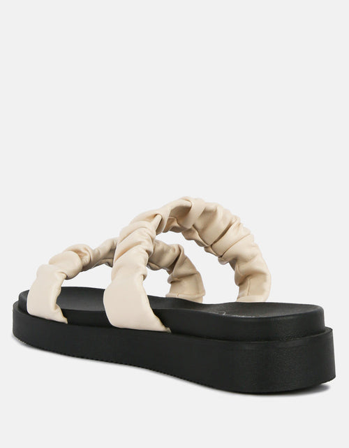 Load image into Gallery viewer, faux leather ruched strap platform sandals by London Rag
