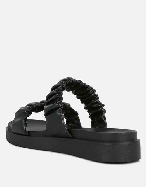 Load image into Gallery viewer, faux leather ruched strap platform sandals by London Rag
