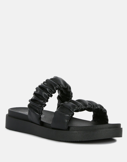 Load image into Gallery viewer, faux leather ruched strap platform sandals by London Rag
