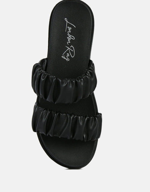 Load image into Gallery viewer, faux leather ruched strap platform sandals by London Rag
