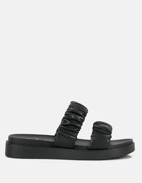 Load image into Gallery viewer, faux leather ruched strap platform sandals by London Rag
