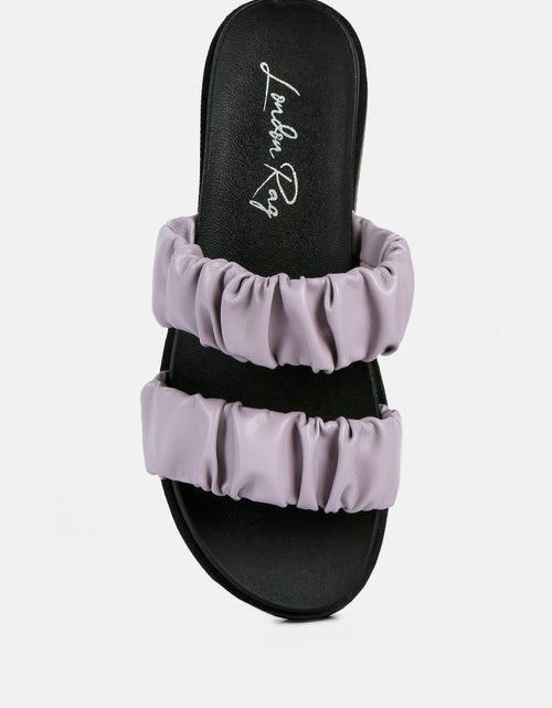 Load image into Gallery viewer, faux leather ruched strap platform sandals by London Rag
