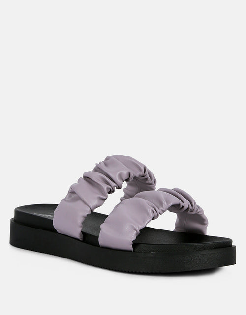 Load image into Gallery viewer, faux leather ruched strap platform sandals by London Rag
