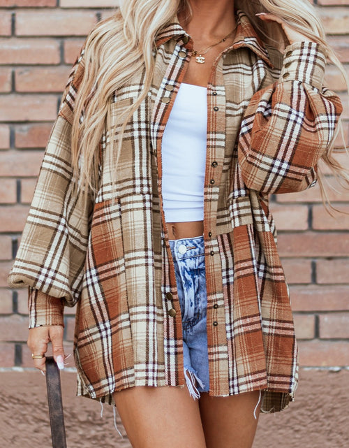 Load image into Gallery viewer, Plaid Snap Down Dropped Shoulder Shacket

