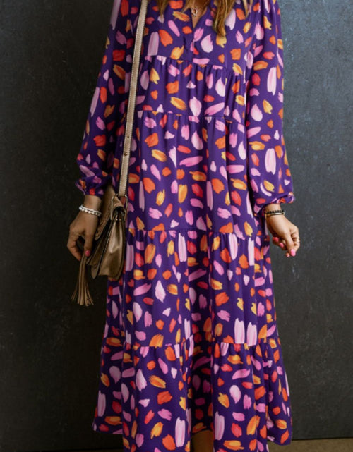 Load image into Gallery viewer, Printed Notched Long Sleeve Dress
