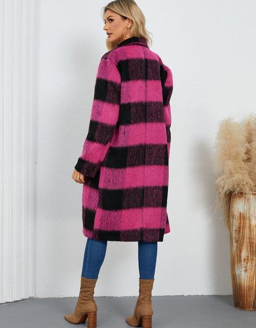 Load image into Gallery viewer, Plaid Double-Breasted Long Sleeve Coat
