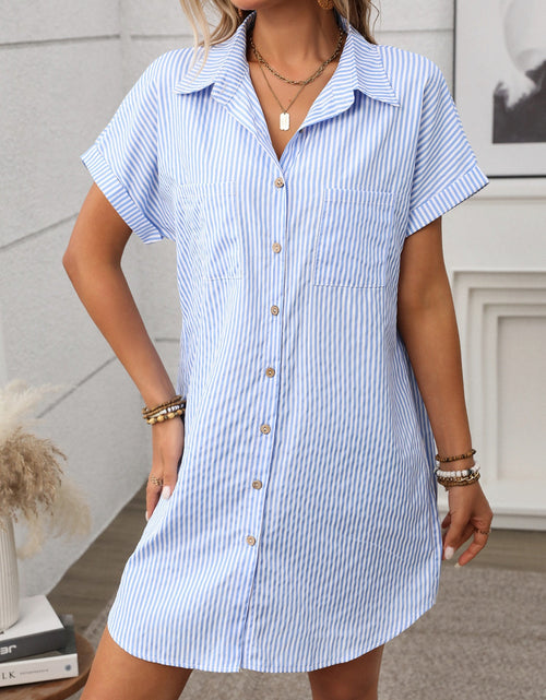 Load image into Gallery viewer, Striped Button Down Short Sleeve Mini Dress

