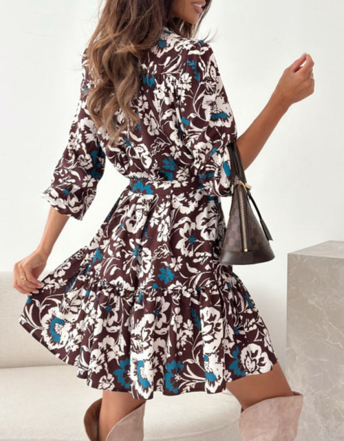 Load image into Gallery viewer, Ruffle Hem Floral Long Sleeve Dress
