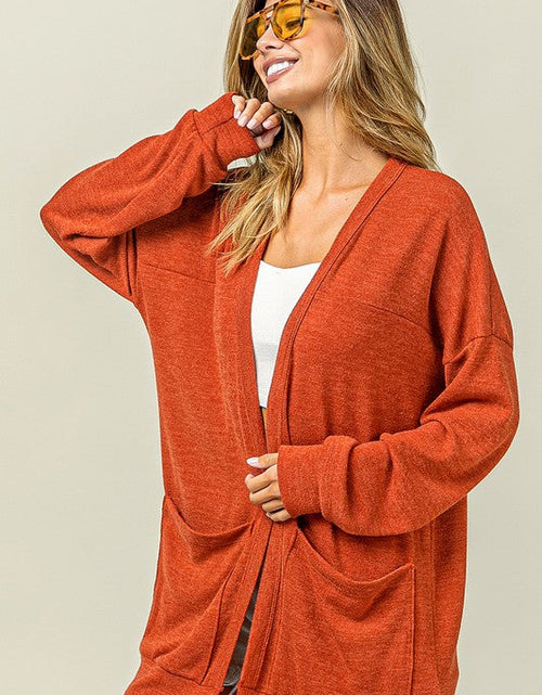 Load image into Gallery viewer, BiBi Open Front Drop Shoulder Cardigan with Pockets
