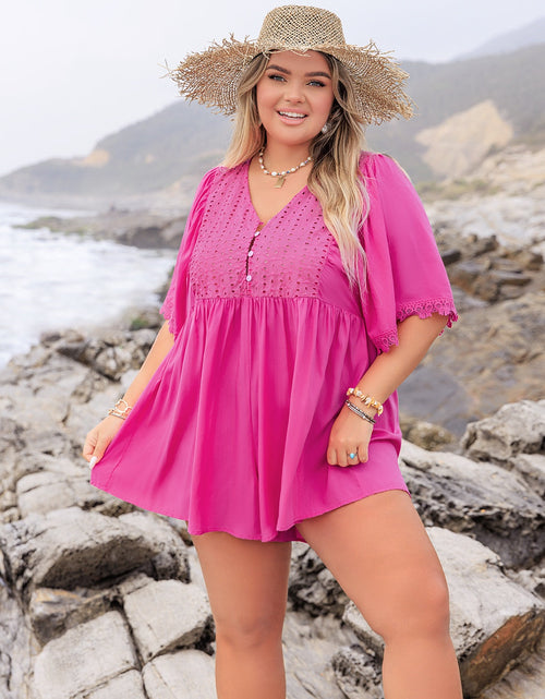 Load image into Gallery viewer, Plus Size Lace Detail V-Neck Half Sleeve Romper
