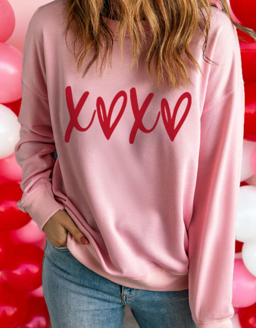 Load image into Gallery viewer, Valentine’s Day XOXO Round Neck Drop Shoulder Sweatshirt
