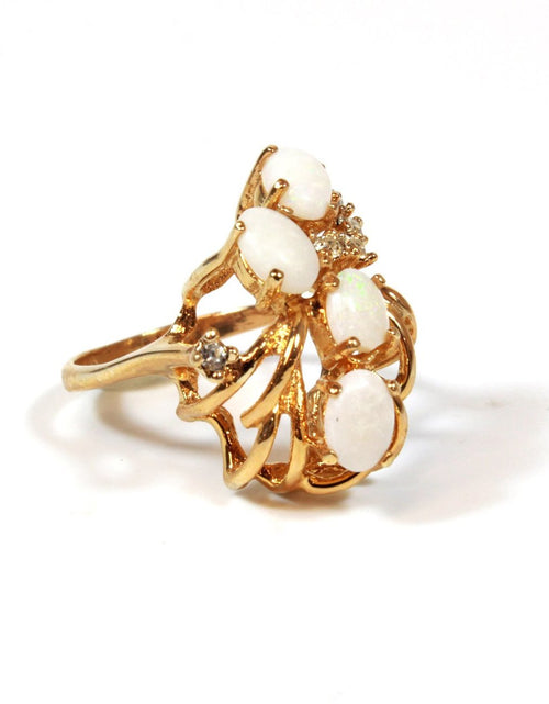 Load image into Gallery viewer, Vintage Genuine Opals Cluster with Austrian Crystals 18k Yellow Gold Plated Cocktail Ring by PVD Vintage Jewelry
