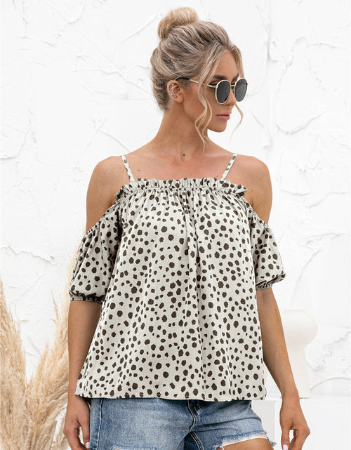 Load image into Gallery viewer, Printed Cold-Shoulder Frill Trim Blouse
