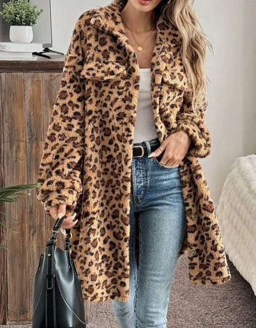 Load image into Gallery viewer, Leopard Button Up Long Sleeve Fuzzy Coat
