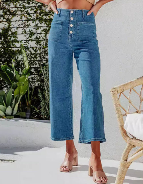 Load image into Gallery viewer, Button Fly Cropped Jeans with Pockets
