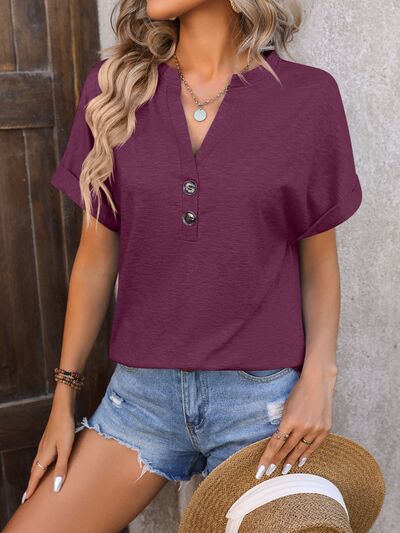 Load image into Gallery viewer, Notched Buttoned Short Sleeve T-Shirt
